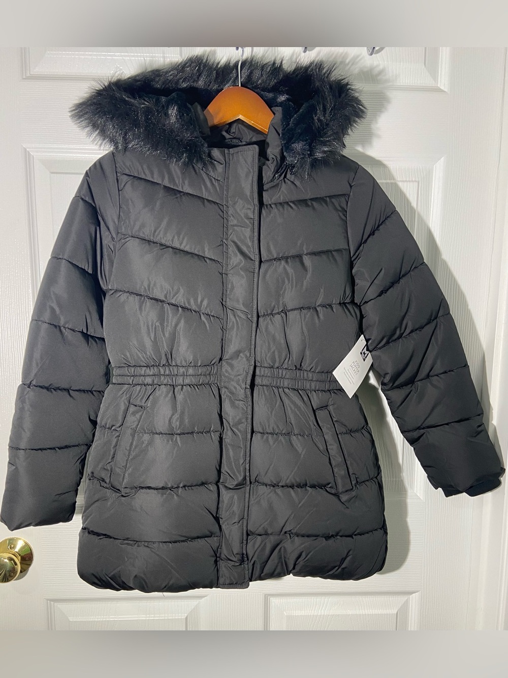 Brandnew Member's Mark Kids Puffer Jacket XL 14/16 Black Winter Coat FauxFurHood